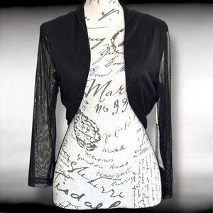 City Studio Women's Medium Dressy Black Glitter Sheer Sleeve Bolero Jacket NWT